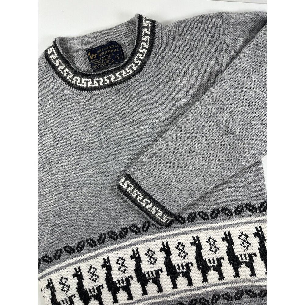 Artesania Womens Alpaca Wool Sweater Sz S Gray Peru Alpacas Pullover Handknit‎